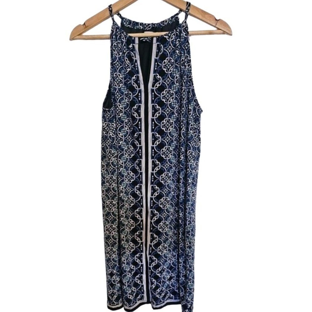 Max Studio Dress Size Small Blue Sleeveless gathered neckline floral geo print‎